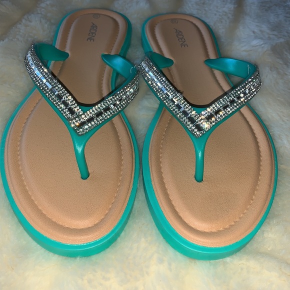 Green sparkly flip flops sandals size 9.5 or 10 - Picture 3 of 8